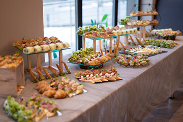 delicious holiday snacks on the table, the food is gourmet