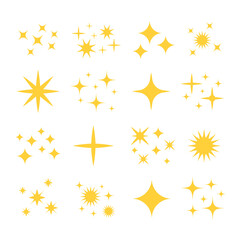 Sparkles set. Yellow color. Vector sparkles