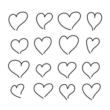 Hand drawn hearts. Line icons. Outline symbols, doodle art concepts. Vector hearts set