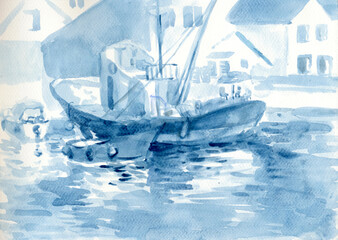 An hand drawn illustration, scanned picture - summer time - the boat - 524899858