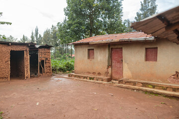 Small village with traditional house from clay and hay in Rwanda clay and hay