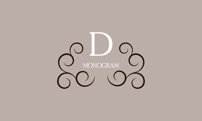 Elegant monogram design template for the letter D. Calligraphic exquisite ornament. Business sign, identity monogram for restaurant, boutique, cafe, etc