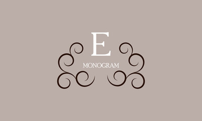 Elegant monogram design template for the letter E. Calligraphic exquisite ornament. Business sign, identity monogram for restaurant, boutique, cafe, etc