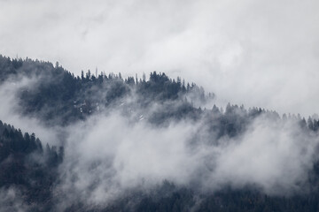 Foggy clouds over the mountainside in Idaho, pacific northwest