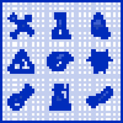 Set Test tube and flask chemical, on stand, Bacteria, Biohazard symbol, High voltage sign, Water drop and Molecule icon. Vector