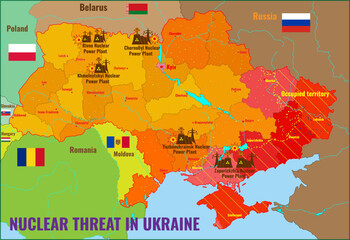 Map of the NPP of Ukraine. Zaporozhye NPP presents a risk of radioactive contamination in combat conditions. NUCLEAR POLLUTION THREAT IN UKRAINE
