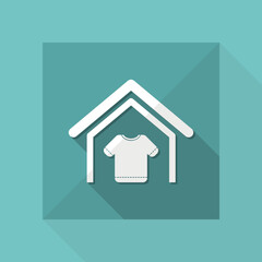 Vector illustration of modern single icon depicting a house with the symbol clothing