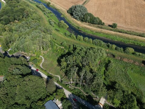Aerial view of Tophill low Water Treatment Works and nature reserve. Tophill Low Driffield. East Yorkshire