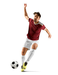 Soccer player in action on white background