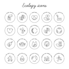 Eco-friendly related thin line icon set in minimal style.