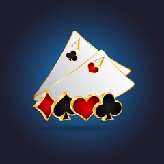 Playing card symbols with golden outline, gambling background, vector illustration.