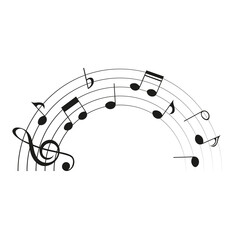 Music notes rainbow, half of circle with music notes, vector illustration.