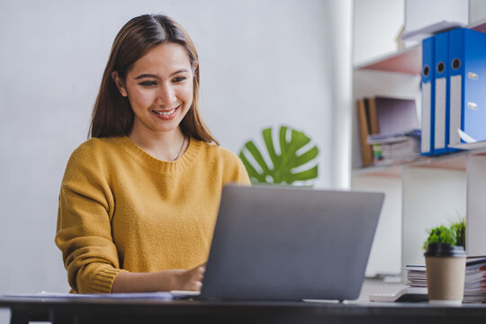 student learning using laptop meeting online classes Educational courses or training, seminars, video calls, online education concepts.