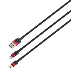 Cable with USB, Type-C and Lightning connector, isolated on white background