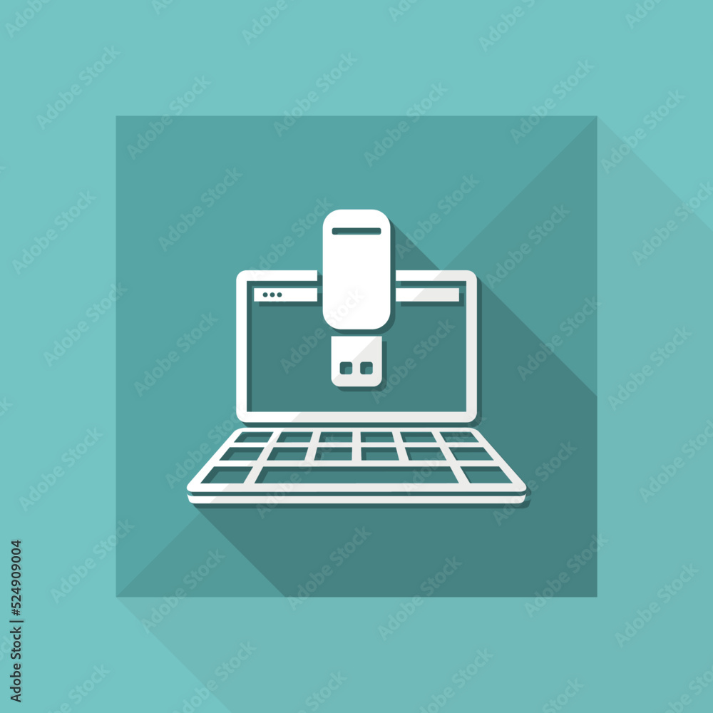 Poster usb on computer - flat minimal icon