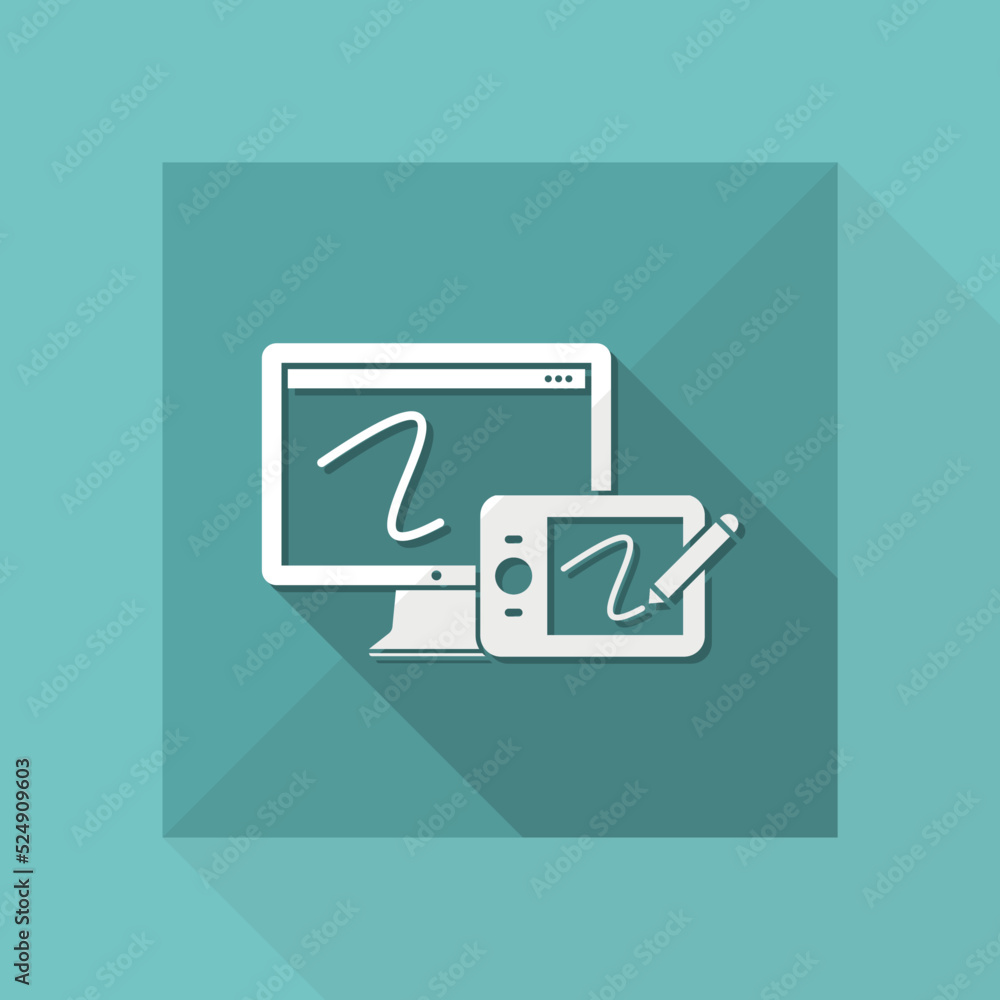 Poster graphic drawing tablet and application for design - vector flat minimal icon