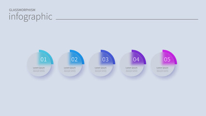 Infographic for 5 options, vector gradient design with realistic frosted glass, glassmorphism effect