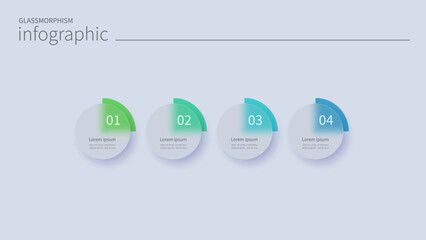 Infographic for 4 options, vector gradient design with realistic frosted glass, glassmorphism effect