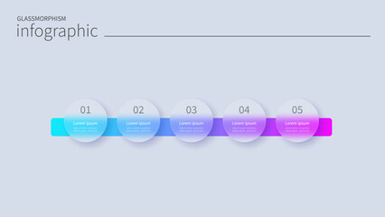 Infographic for 5 options, vector gradient design with realistic frosted glass, glassmorphism effect
