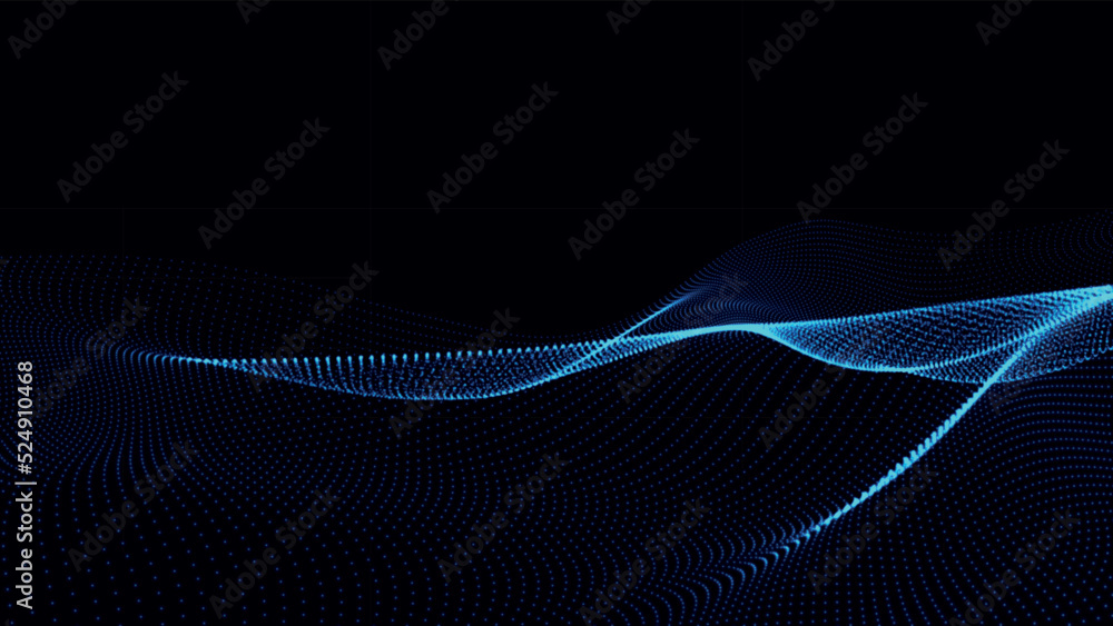Poster wave of particles. abstract background with a dynamic wave. big data. vector illustration.