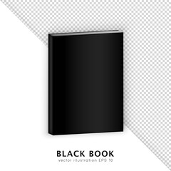 Realistic isometric black hardcover book isolated on white and transparent background. 3D Mockup of blank, empty textbook, diary, brochure, magazine,  etc. Layout design for your branding