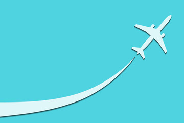 Background with an airplane and a trail in the blue sky.