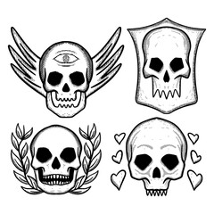 collection set hand drawn skull illustration free vector