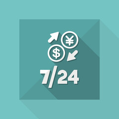 Foreign currency exchange 7/24 - Dollar - Yen - Vector web icon