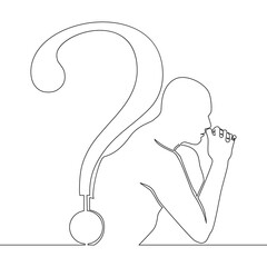 Continuous line drawing Thinking man with question mark icon vector illustration concept