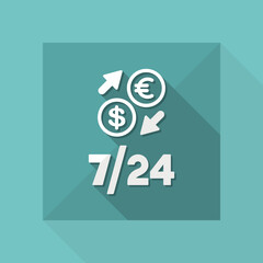 Foreign currency exchange 7/24 - Dollar - Euro - Vector web icon