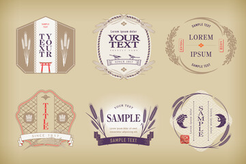 A retro design label set.rice and wheat.