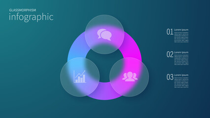 Infographic for 3 options, vector gradient design with realistic frosted glass, glassmorphism effect