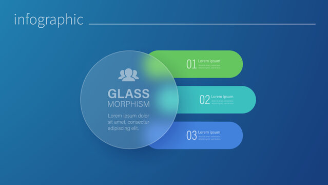 Infographic for 3 options, vector gradient design with realistic frosted glass, glassmorphism effect