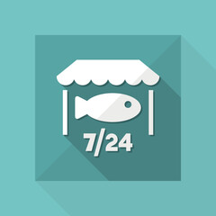 Fish shop open 7/24 - Vector web icon