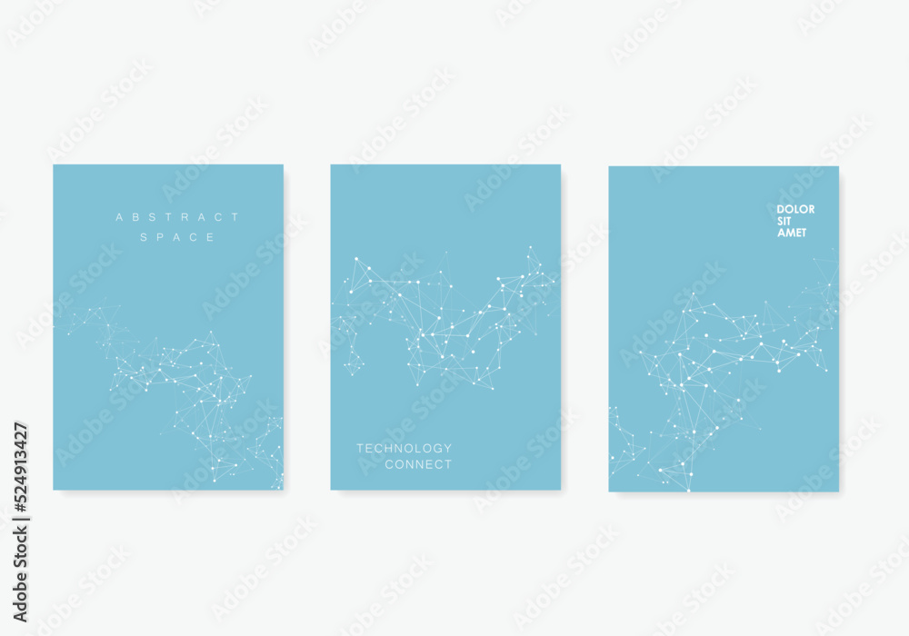 Poster abstract molecules brochure design. vector cover template. connect dots and lines. text frame surfac