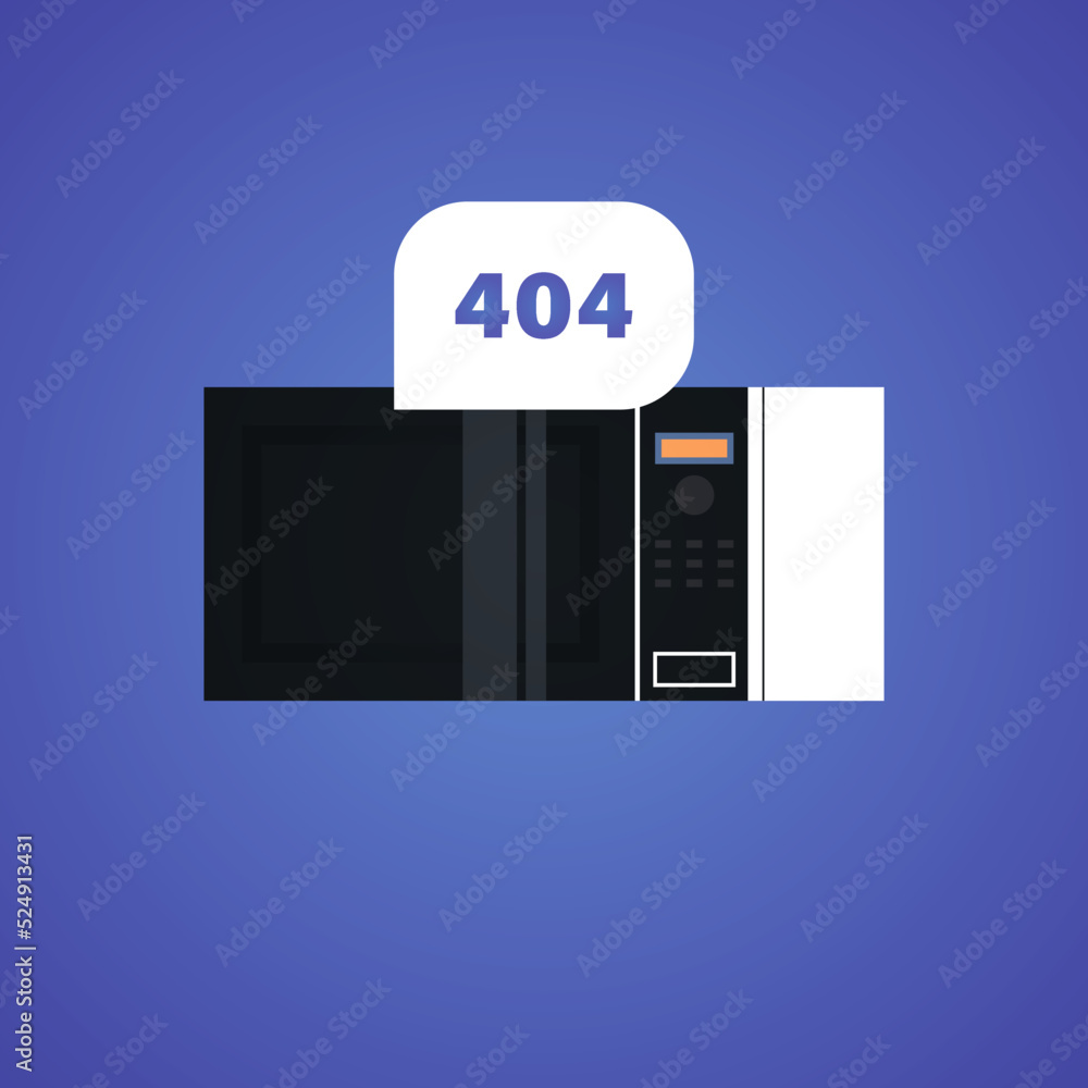 Poster microwave oven with page not found 404 error speech connection problem flat vector illustration.