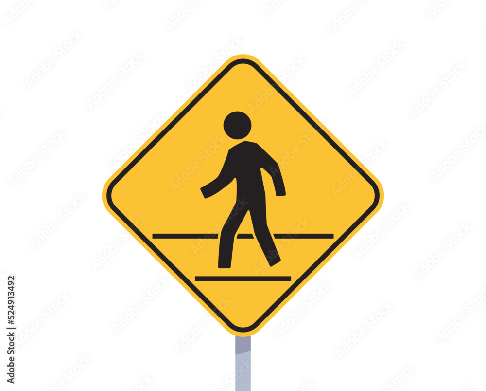 Wall mural Pedestrian sign and traffic road sign flat vector illustration.