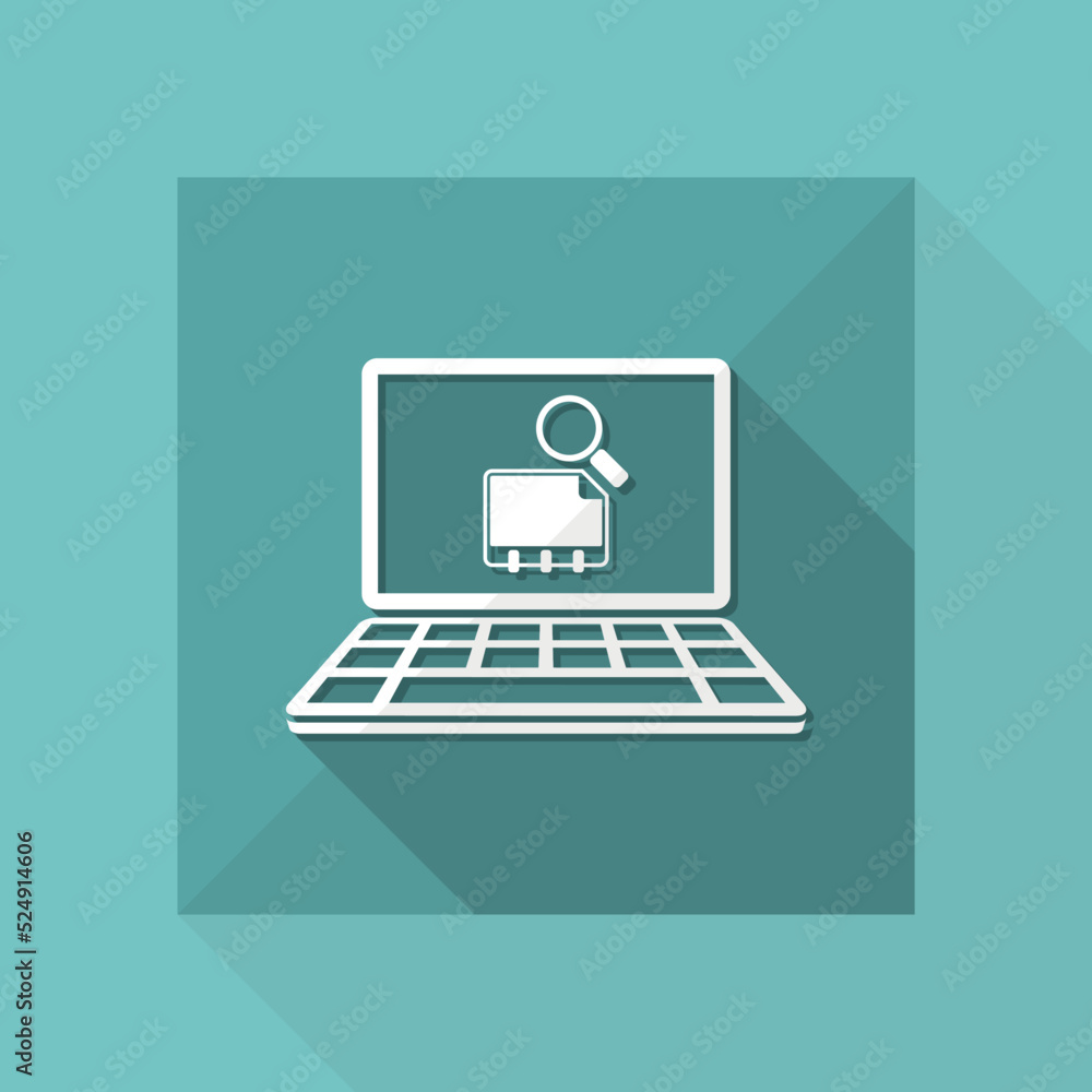 Poster find contact on computer - vector flat icon