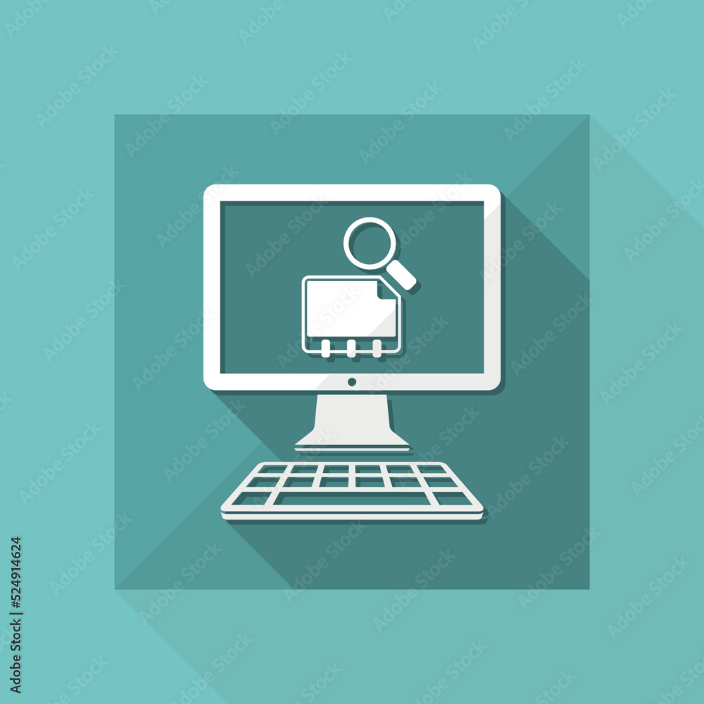 Poster find contact on computer - vector flat icon