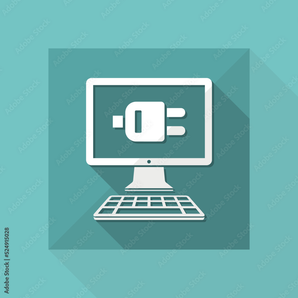 Poster computer plug connection - vector flat icon