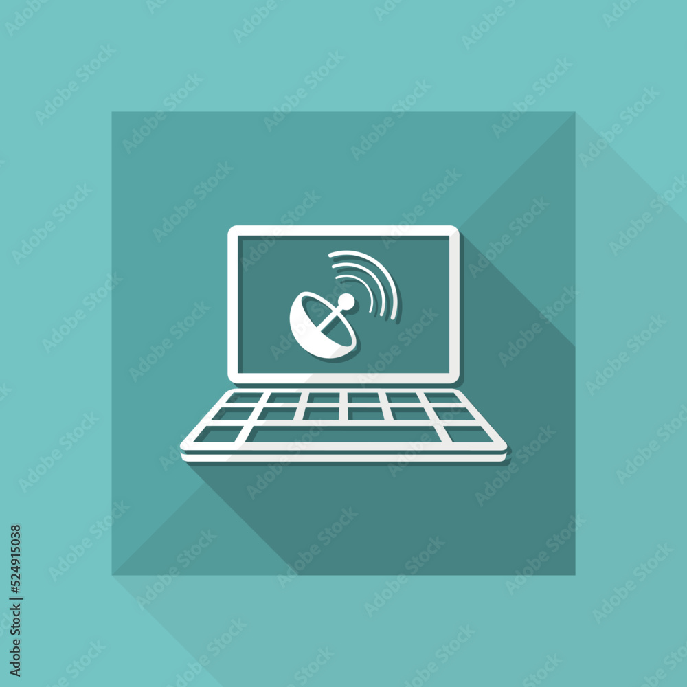 Poster computer and antenna connection - vector flat icon