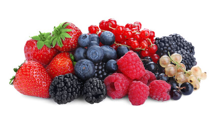 Mix of different fresh berries isolated on white