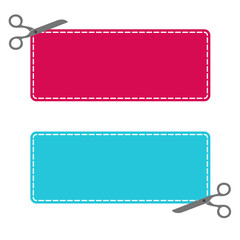 Set of promo code fields with scissors, vector design element.