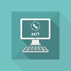 Computer - Full time contact assistance 24/7 - Vector flat icon