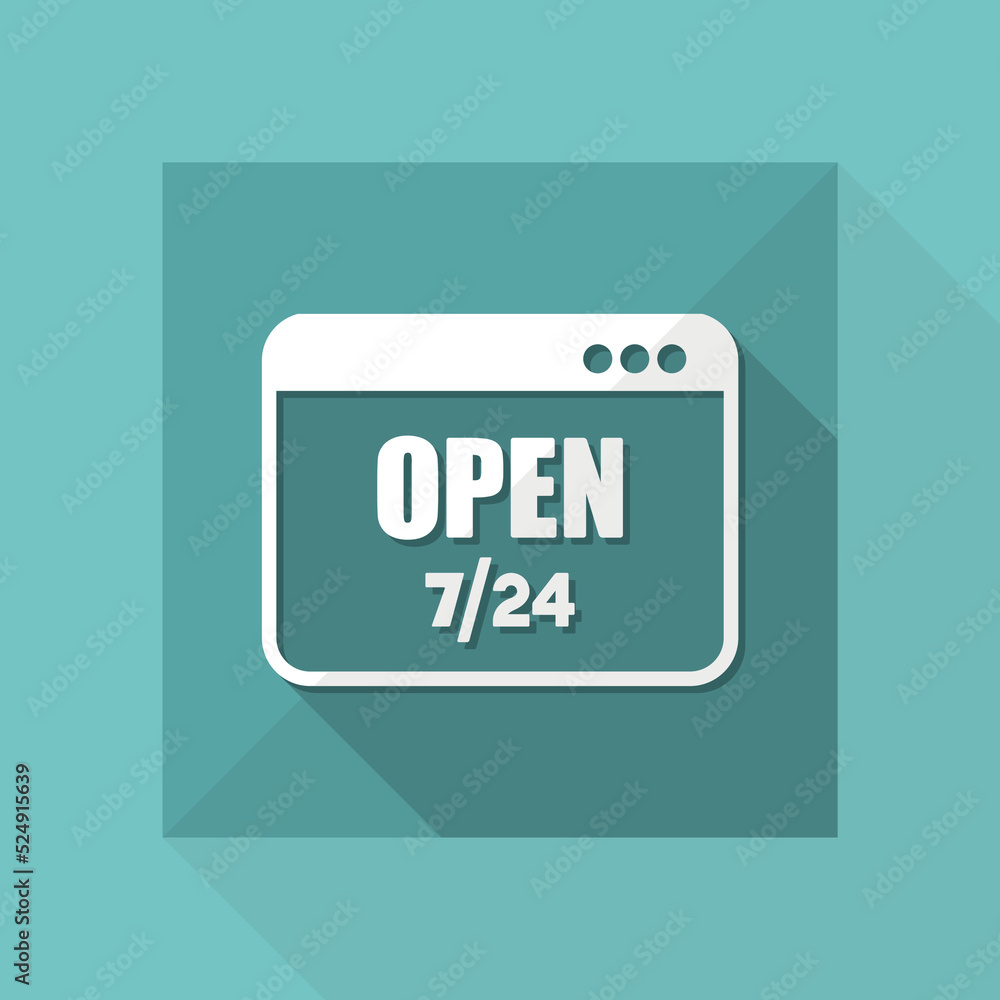 Poster web store open 7/24 - vector flat icon