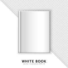 Realistic white hardcover book isolated on white and transparent background. 3D album template. Mockup of blank textbook, diary, brochure, magazine, encyclopedia, etc. Layout design for your branding 