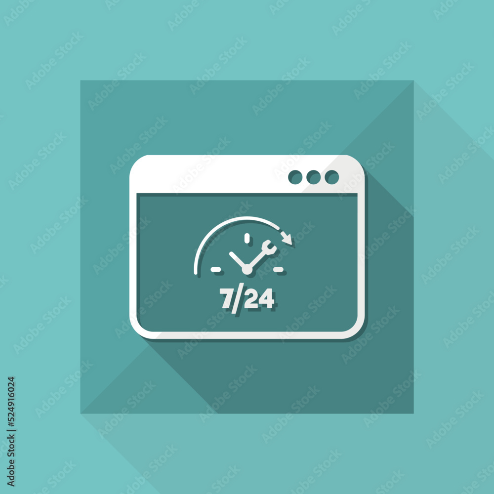 Poster full time web computer assistance 7/24 - vector flat icon