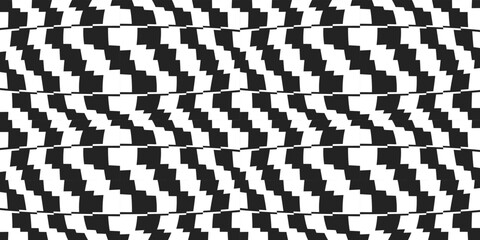 Checkered black and white slightly curly pattern for seamless print. Vector with black and white wavy tiles.