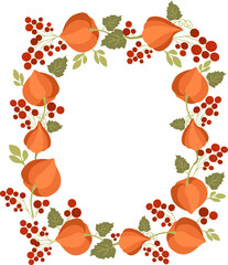Rectangular frame with autumn flowers and berries