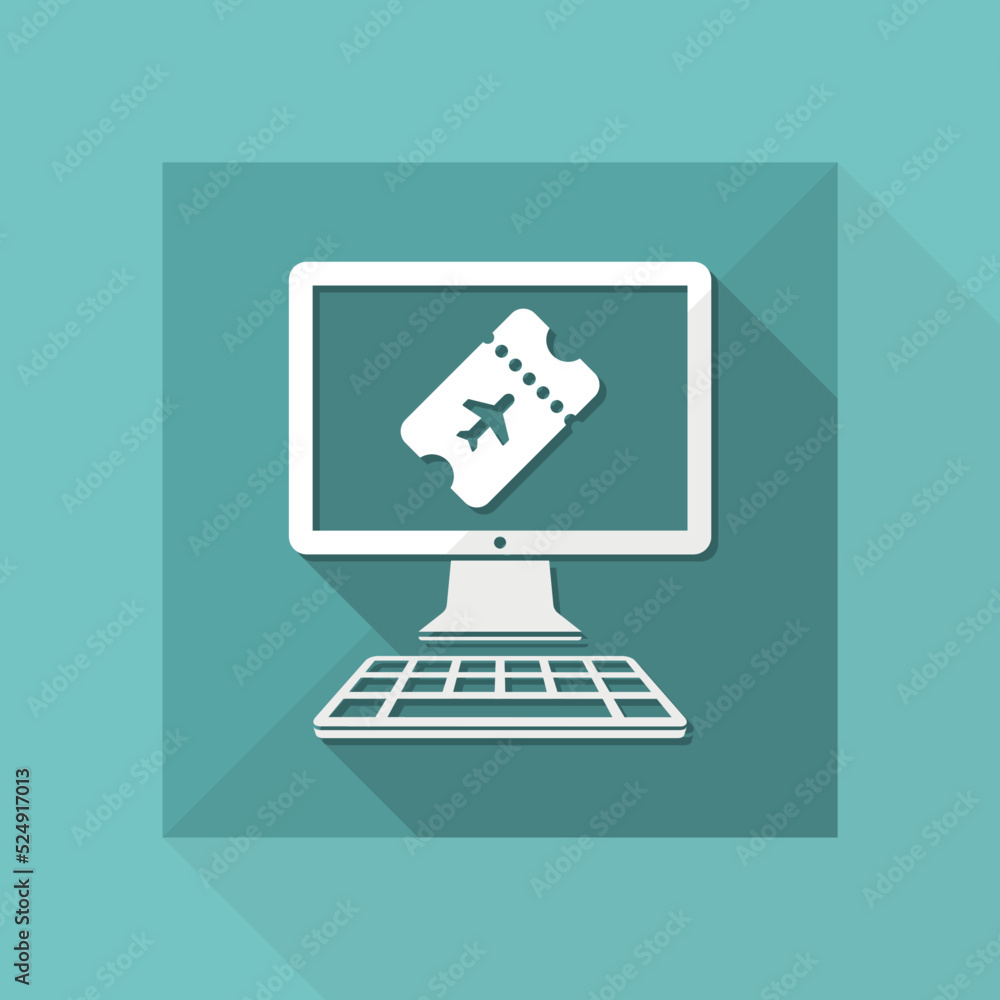 Poster online booking airplane ticket - vector icon for computer website or application